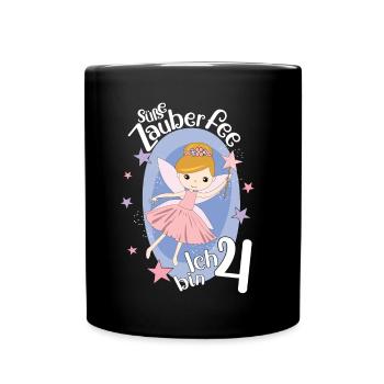 Endlich 4 Jahre Mädchen Geburtstagshirt Zauberfee - Tasse einfarbig - Schwarz - Vorne
