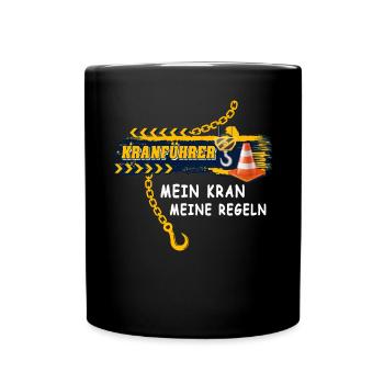 Kranführer Raupenkran Kranfahrer - Tasse einfarbig - Schwarz - Vorne