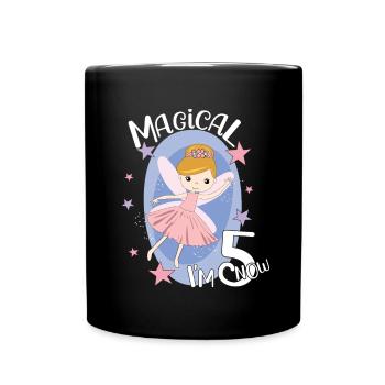 5th Birthday Girl Fairy 5 Years Old Bday Party - Full Colour Mug - black - Front