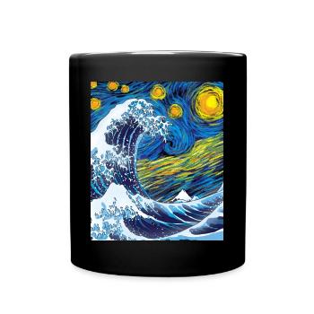 Kanagawa Waves Aesthetic Japanese Art Great Wave - Full Colour Mug - black - Front