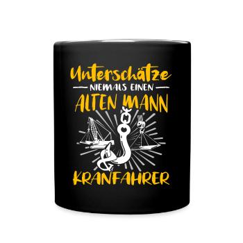 Kranführer Kranfahrer Kran Raupenkran - Tasse einfarbig - Schwarz - Vorne