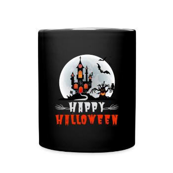 Happy Halloween Kürbis Monster Design - Tasse einfarbig - Schwarz - Vorne