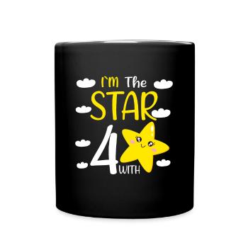 4 Years Old Birthday Girl at The Star With 4 - Full Colour Mug - black - Front