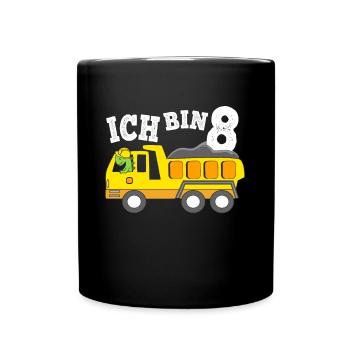 8 Jahre Jungen Geburtstagsgeschenk Dino Kipplaster - Tasse einfarbig - Schwarz - Vorne