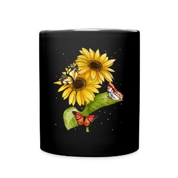 Beautiful Butterflies Sunflower Women Garden - Full Colour Mug - black - Front