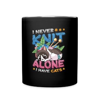 Je ne tricote jamais seule, j’ai des chats - Mug uni - noir - Devant