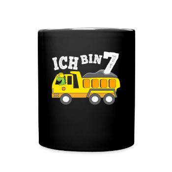 7 Jahre Jungen Geburtstagsgeschenk Dino Kipplaster - Tasse einfarbig - Schwarz - Vorne