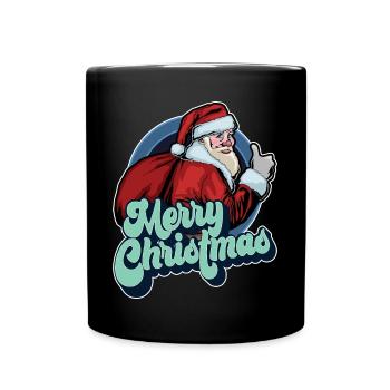 Frohe Weihnachten Weihnachtsmann Daumen hoch Weihnachtsgeschenk - Tasse einfarbig - Schwarz - Vorne