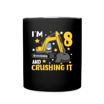 I'm 8 And Crushing It Boys Bth Birthday Excavator - Full Colour Mug - black - Front