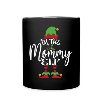 Mama Elf Niedliches lustiges passendes Weihnachtskostüm - Tasse einfarbig - Schwarz - Vorne