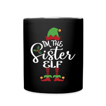 Schwester Elf Niedliches lustiges passendes Weihnachtskostüm - Tasse einfarbig - Schwarz - Vorne