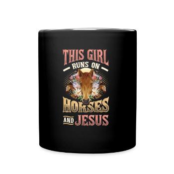 Dieses Mädchen rennt auf Pferden und Jesus. - Tasse einfarbig - Schwarz - Vorne