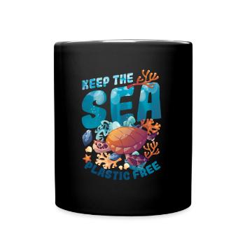 Haltet Das Meer Plastikfrei, Rettet Den Ozean. - Tasse einfarbig - Schwarz - Vorne