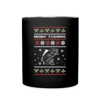 Merry Fishmas Angler Barsch Weihnachtsgeschenk - Tasse einfarbig - Schwarz - Vorne