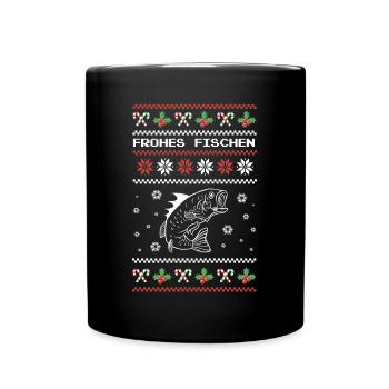 Frohes Fischen Angler Weihnachts Fest Geschenk - Tasse einfarbig - Schwarz - Vorne
