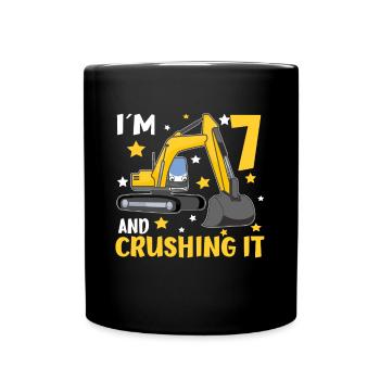 I am 7 And Crushing It Boys 7th Birthday Excavator - Full Colour Mug - black - Front
