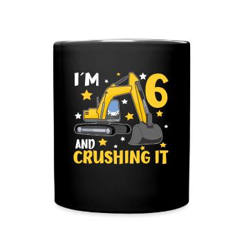 I'm 6 And Crushing It Boys 6th Birthday Excavator - Full Colour Mug - black - Front