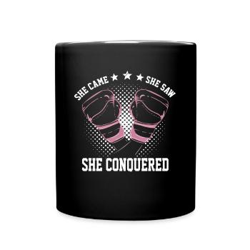 Women Boxing Gift She Came She Shaw She Conquered - Tasse einfarbig - Schwarz - Vorne