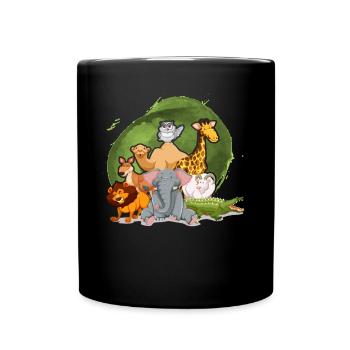 Niedliche Zootiere Safari - Tasse einfarbig - Schwarz - Vorne