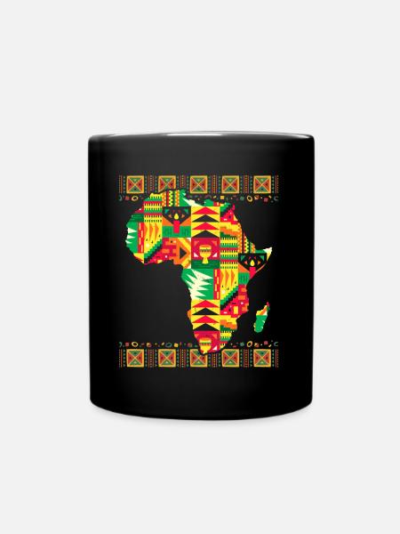 African Map Kente Art Black Afro - Full Colour Mug - black