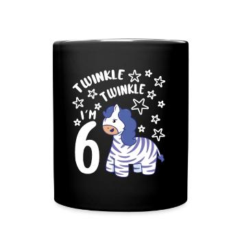 Six 6yr 6th Zebra Birthday Girl 6 Years Old Gift - Full Colour Mug - black - Front