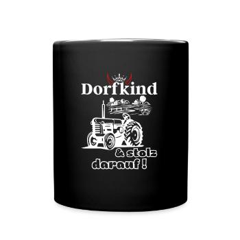 Dorfkind und stolz darauf- Spruch mit Traktor - Tasse einfarbig - Schwarz - Vorne