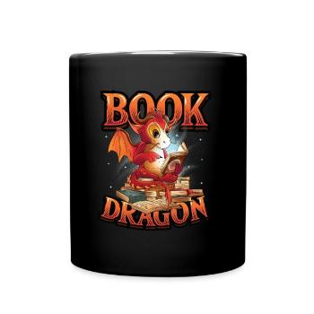 Bookworm, reading book, dragon. - Full Colour Mug - black - Front