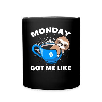 Coffee Sloth Funny Lazy Coffee Drinker - Full Colour Mug - black - Front