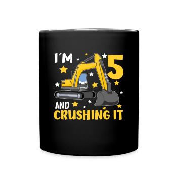 I'm 5 And Crushing It Boys 5th Birthday Excavator - Full Colour Mug - black - Front