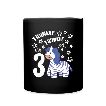 three 3yr 3rd Zebra Birthday Girl 3 Years Old Gift - Full Colour Mug - black - Front