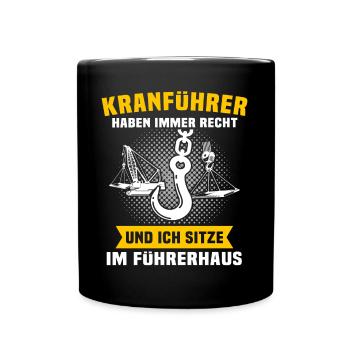 Kranführer Kran Kranfahrer - Tasse einfarbig - Schwarz - Vorne