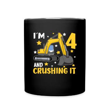 I'm 4 And Crushing It Boys 4th Birthday Excavator - Full Colour Mug - black - Front