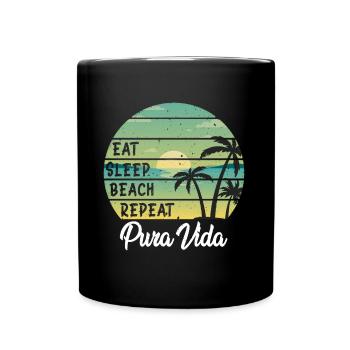 Manger dormir plage répéter Pura Vida Palms Coucher de soleil - Mug uni - noir - Devant
