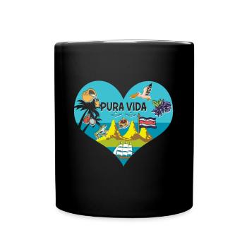 Pura Vida Heart Costa Rica Symbols South America - Full Colour Mug - black - Front