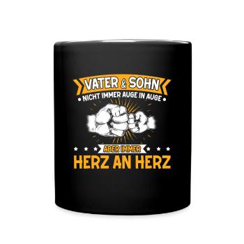 Vater & Sohn Auge In Auge Herz An Herz Geschenk - Tasse einfarbig - Schwarz - Vorne