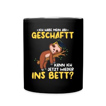 Abitur Geschafft Faultier Abi - Tasse einfarbig - Schwarz - Vorne