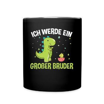 Großer Bruder Dinosaurier - Tasse einfarbig - Schwarz - Vorne
