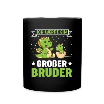 Ich werde ein Großer Bruder Dinosaurier - Tasse einfarbig - Schwarz - Vorne