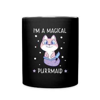 Magical Purrmaid Meerjungfrau Katze Katzenliebe - Tasse einfarbig - Schwarz - Vorne