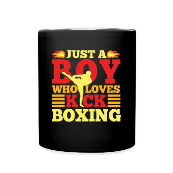 Just A Boy Who Loves Kickboxing Funny Kickboxer - Full Colour Mug - black - Front