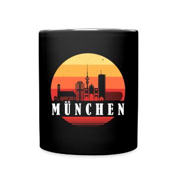 München Retro Skyline - Tasse einfarbig - Schwarz - Vorne