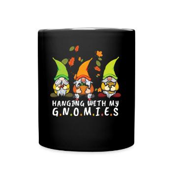 Hanging With Gnome Fall Thanksgiving Season Autumn - Full Colour Mug - black - Front