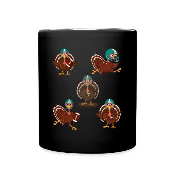 Thanksgiving Rugby Cute Turkey And Football - Full Colour Mug - black - Front