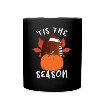 Thanksgiving Autumn Pumpkin Fall Love Football - Full Colour Mug - black - Front