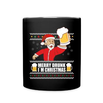 Lustiger Weihnachtsmann MERRY DRUNK, I'M CHRISTMAS - Tasse einfarbig - Schwarz - Vorne