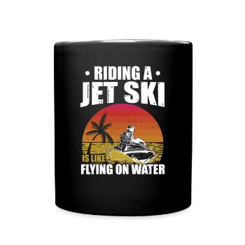 Riding A Jet Ski Flying On Water Summer Jet Boat - Full Colour Mug - black - Front