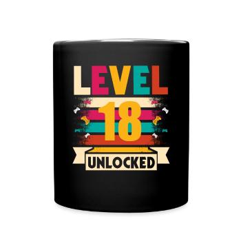 18 Birthday Gift Level 18 Unlocked - Full Colour Mug - black - Front