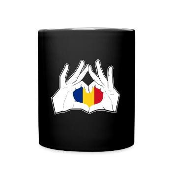 Rumänien Hand Herz Flagge - Tasse einfarbig - Schwarz - Vorne