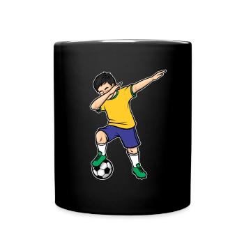 Dabbing Football Player Boy Brazil Football - Full Colour Mug - black - Front