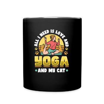 All I need is love, yoga and cat - Full Colour Mug - black - Front